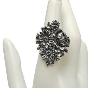 Bettina Sterling Silver Sunflower Cluster Ring Adjustable Vintage 6.5